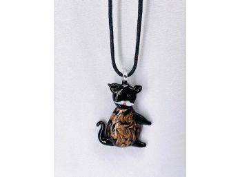 Murano Glass Style Lamp Work Art Glass Cat Pendent Necklace.