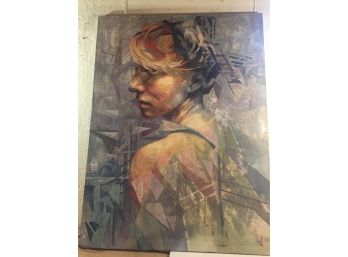 Huge 30x40 Beautiful  Mixed Media Geometric Cubism Woman's Portrait