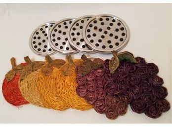 Vintage Woven Straw Raffia Fruit Coasters & Oggi Coaster