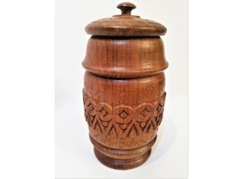 Hand Carved Wooden Urn From India