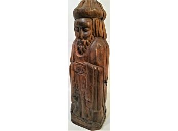 Mid Century Spanish King Carved Wood Wine Bottle Holder