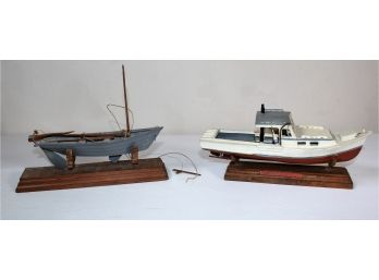 (2) Jack Waka Marblehead Handcrafted Wooden Boat Models