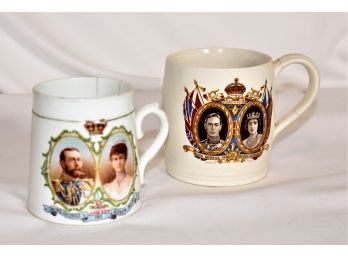 (2) King George V And Queen Mary  & King George VI And Elizabeth Transferware Mugs