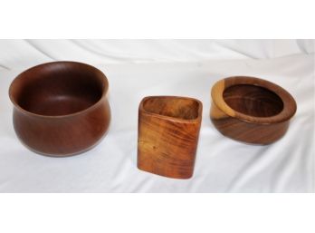 (3) Artisan Turned Wooden Vessels Incorporating Exotic Woods