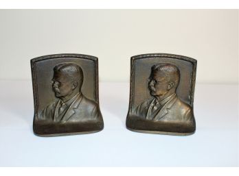 Pair Of Theodore Roosevelt Bronze  Bookends Cast By A.m. Greenblatt Studios