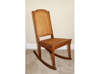 Louis XV Influenced Cane Back Maple Rocker With Hardwood Veneers  To Back