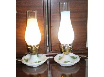 Pair Of Milk Glass Boudoir Lamp