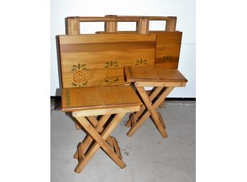 (2) Folding Maple Occasional Tables & Stands With Colonial Revival Pineapple Stencils