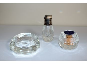 (3) Lead Crystal Smoking Accessories