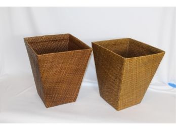 (2) Modern Rattan Waste Paper Baskets