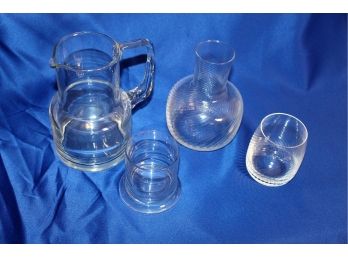 (2) Glass ' Night Stand' Pitcher And Cup Sets