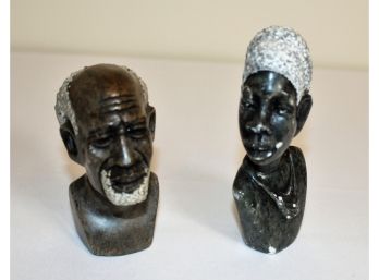 (2) Hand Carved Stone Statuettes Of An Ethnographic Man And Woman