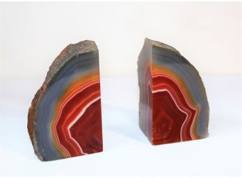 Pair Of Agate Mineral Specimen Bookends