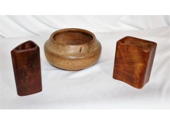 (3) Artisan Turned  And Crafted Wooden Vessels Incorporating Exotic Woods