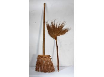 (2) Asian Brooms With Bamboo Handles