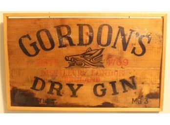 Framed Original Gordon's Dry Gin Wooden Crate Side