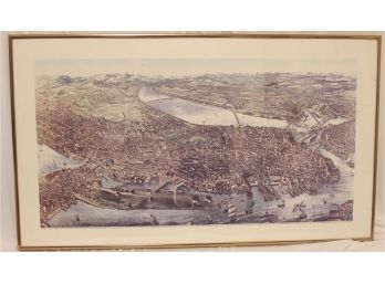 Print Of The 1880 Birdseye View Of The City Of Boston After H.h. Rowley