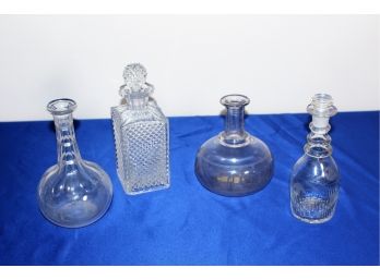 (3) Glass Decanters And (1) Cruet