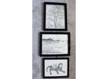 (2) Framed Etchings By Marilyn Fulton And (1) By Eleanor Theodores