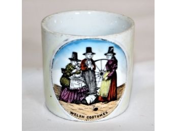 English Transferware Coffe Cup 'welsh Costumes' C 1880