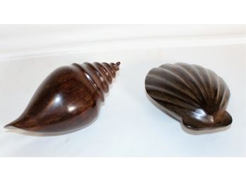 (2) Hand Carved Exotic Hardwood Shells