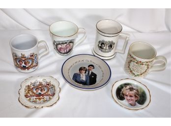 (7) Pieces Of Souvenir Porcelain Commemorating Marriage Of Prince Charles And Lady Diana