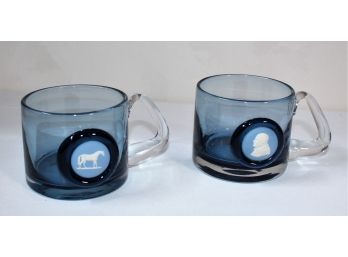 (2) Wedgwood Glass Mugs With Jasperware Medallions