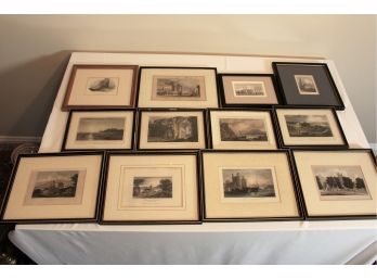 (12) Framed Colored Prints Of English Castles And Landmarks