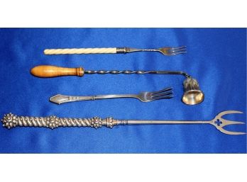 Silver Plated Toast Fork, Pickle Fork, Condiment Fork With Sterling Handle And A Candle Snuffer