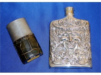 Godinger Bacchus Flask And An Antique Utensil Travel Kit