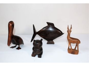 (4) African Carved Exotic Hardwood Animals