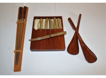 Danish Modern Skewers, Cutlass Steak Knives And Serving Set