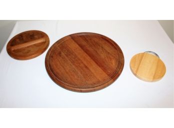 Danish Modern Dansk Lazy Susan And (2) Serving / Cutting Boards