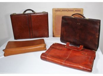 (5) Good Quality Leather Briefcases And Folders