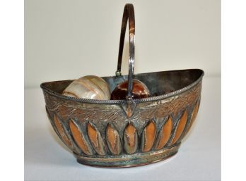 Sheffield Silver-plated Basket With Swing Handle And (4) Mineral Specimen Eggs