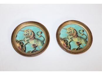 Pair Of Italian Paper Mache Unicorn Coaster