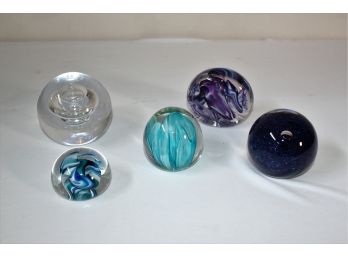 (5) Artisan Blown Glass Paperweights