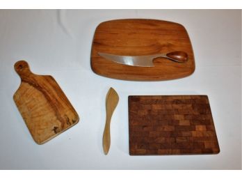 Danish Modern Dansk Cheese Board With Knife And Other Serving Boards