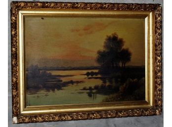 (19th / 20th C) American School Oil On Board Painting Of Marshes