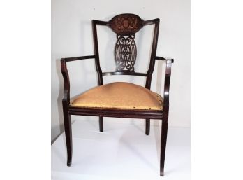 Carved And Pierced Mahogany Armchair With Marquetry Inlay