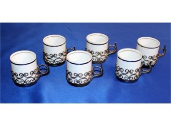 (6) Marchetti Porcelain Demitass Cups With Overlay Handles