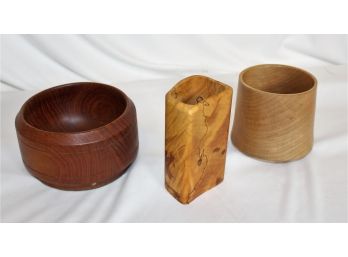 (3) Artisan Turned And Crafted  Wooden Vessels Incorporating Exotic Woods