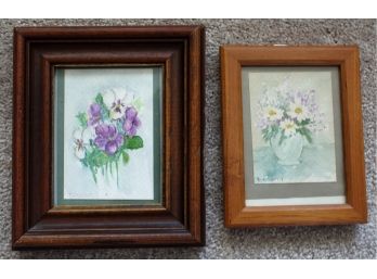 (2) Charming Floral Still Life Watercolors By F. Bullard