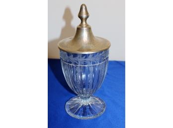 Fine Quality Engraved Glass Urn With Sterling Silver Cover With Finial