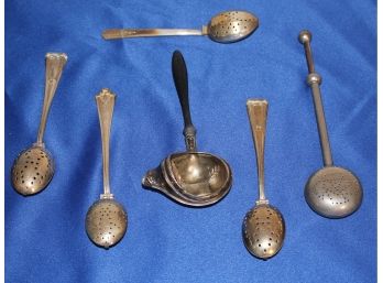 (6) Antique And Vintage Silver Plated Tea Strainers