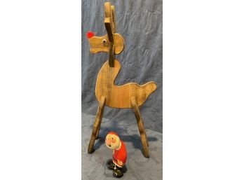 Wooden Deer & Jolly Santa