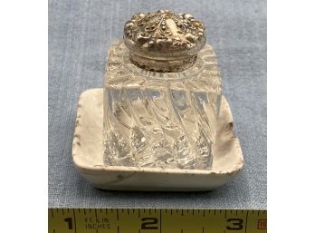 Glass Bottle, Silver Cover & Plate (john Maddock & Sons)