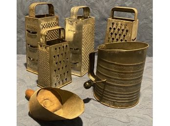 Antique Metal Graters, Scoop & Sifter