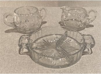 Glass Creamer, Open Sugar, & Divided Condiment Dish