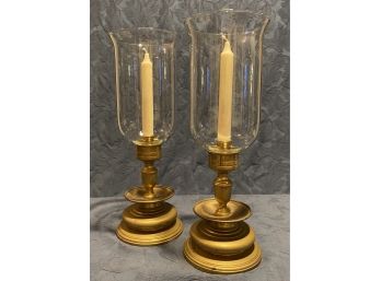 Maitland Smith -  2 Brass Hurricane Candle Holders ( Hong Kong )